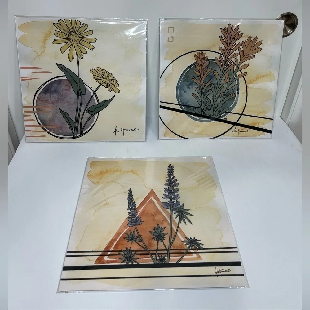 Whiskey Jack Designs Set of 3 Paintings 12x12 Castilleja Lupine Balsamroot